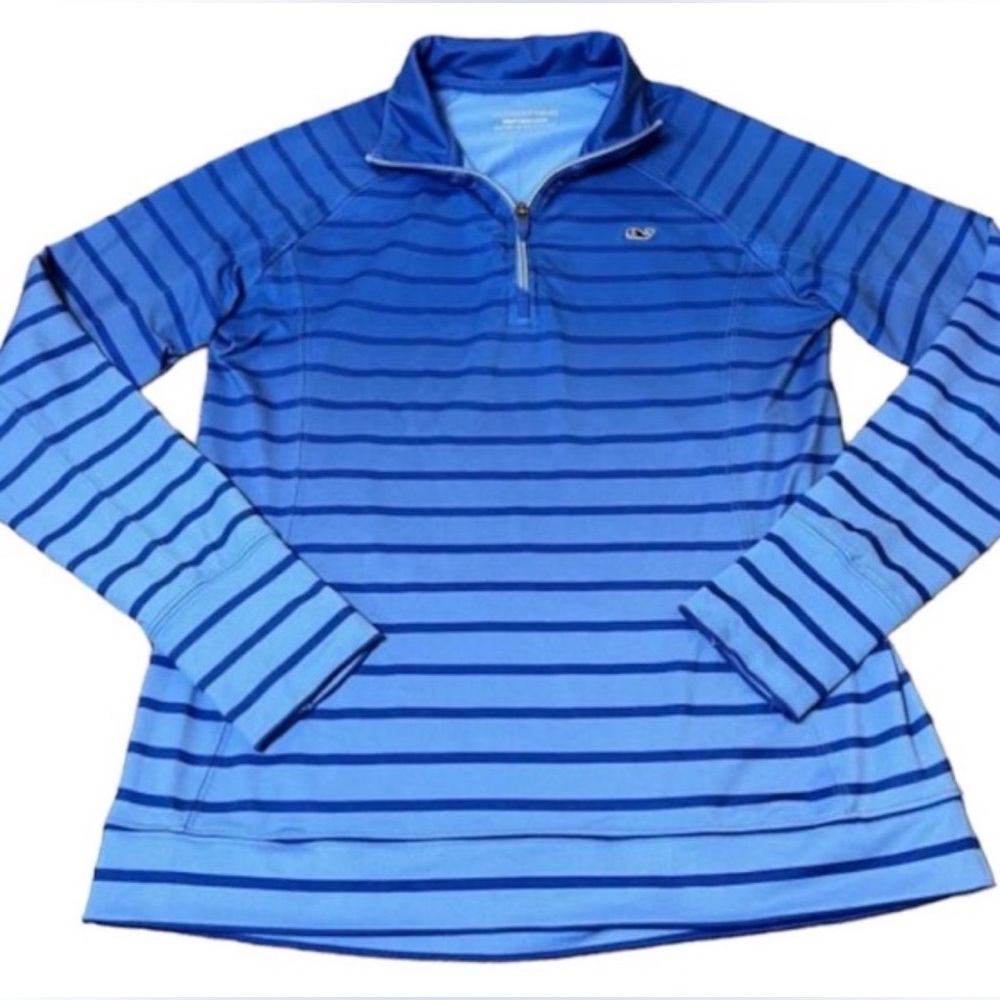 Vineyard Vines Blue Striped Performance 1/4 zip medium